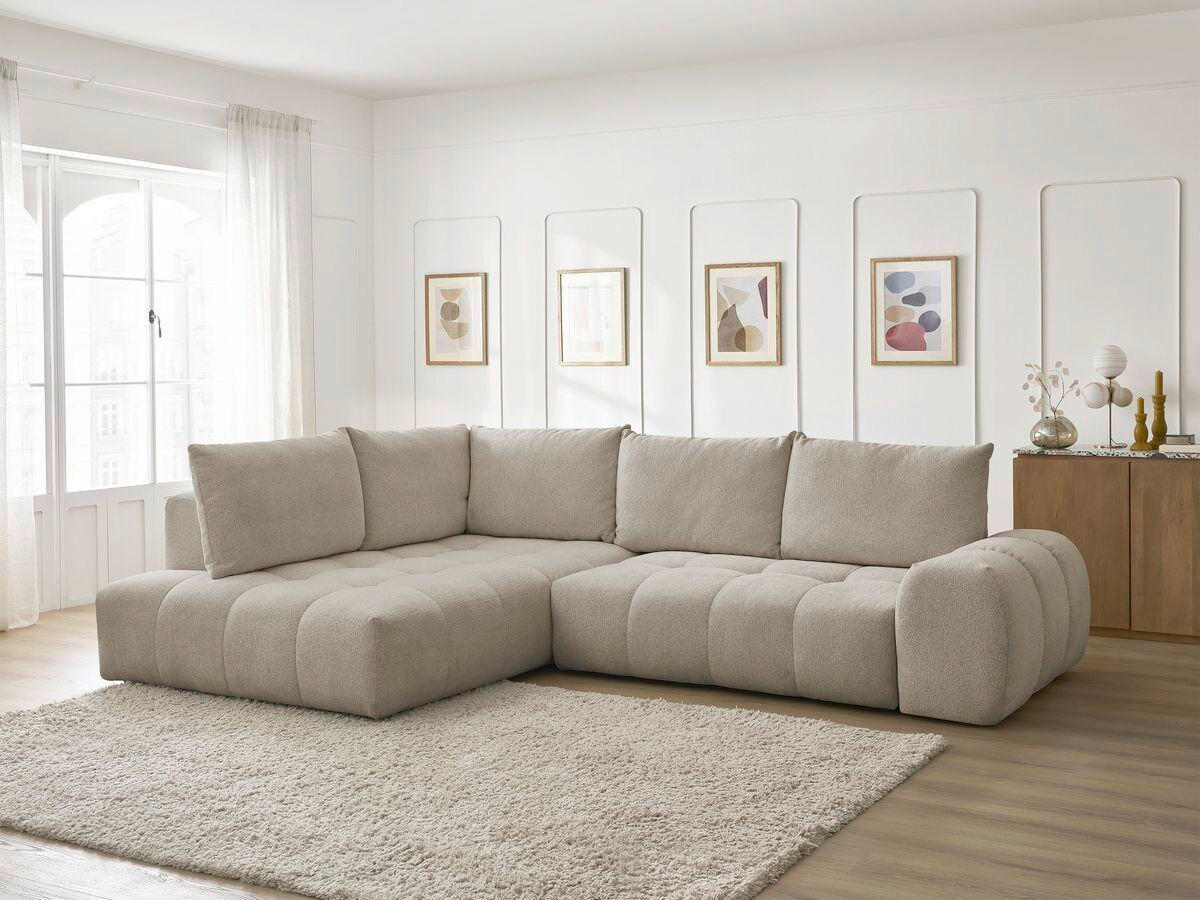 ECKSCHLAFSOFA EVEREST  mit Rücken echt, Armteil links, Armteil rechts Flachgewebe Taupe  - Taupe/Schwarz, MODERN, Kunststoff/Textil (320/212cm)