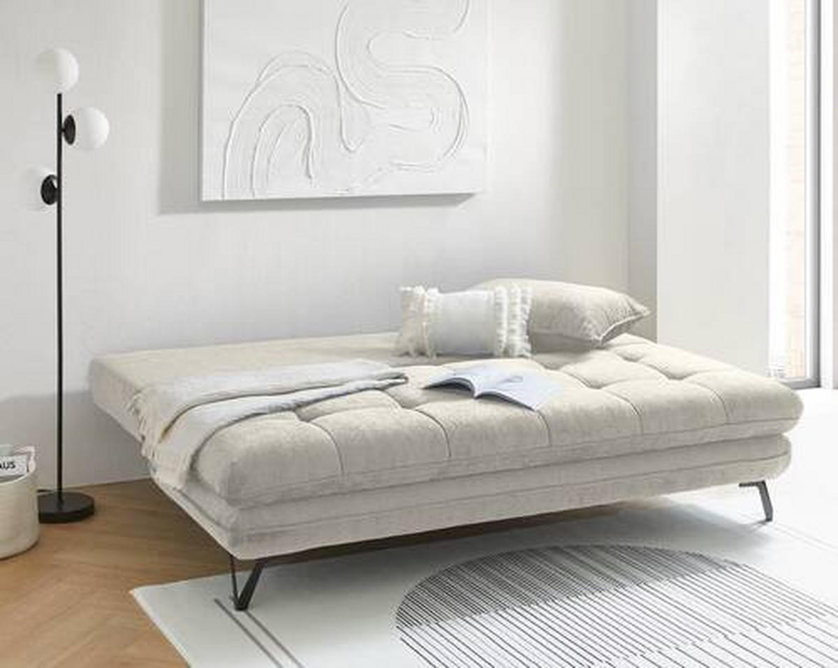 SCHLAFSOFA in Samt Creme  - Creme/Schwarz, Design, Textil/Metall (205/79-96/85cm) - Novel