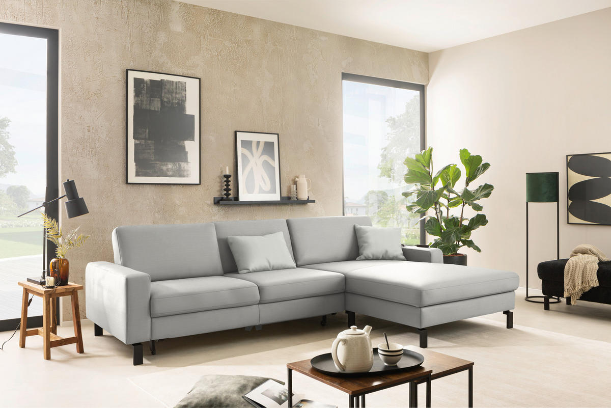 ECKSOFA Cord Greige  - Greige/Schwarz, Design, Textil/Metall (298/185cm) - Pure Home Lifestyle