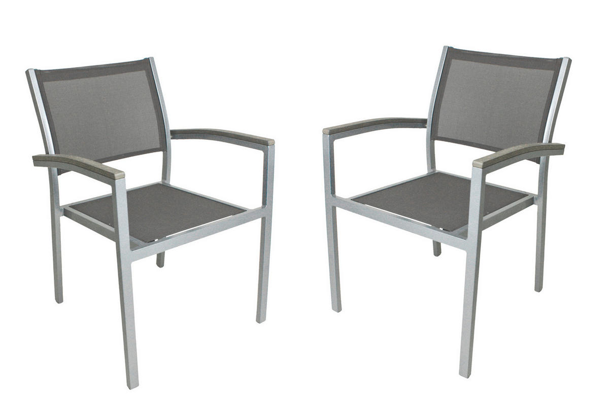 GARTENSTUHL-SET Metall, Kunststoff, Textil Grau, Silberfarben  - Silberfarben/Grau, Basics, Kunststoff/Textil (60/86/55cm) - Gardenson