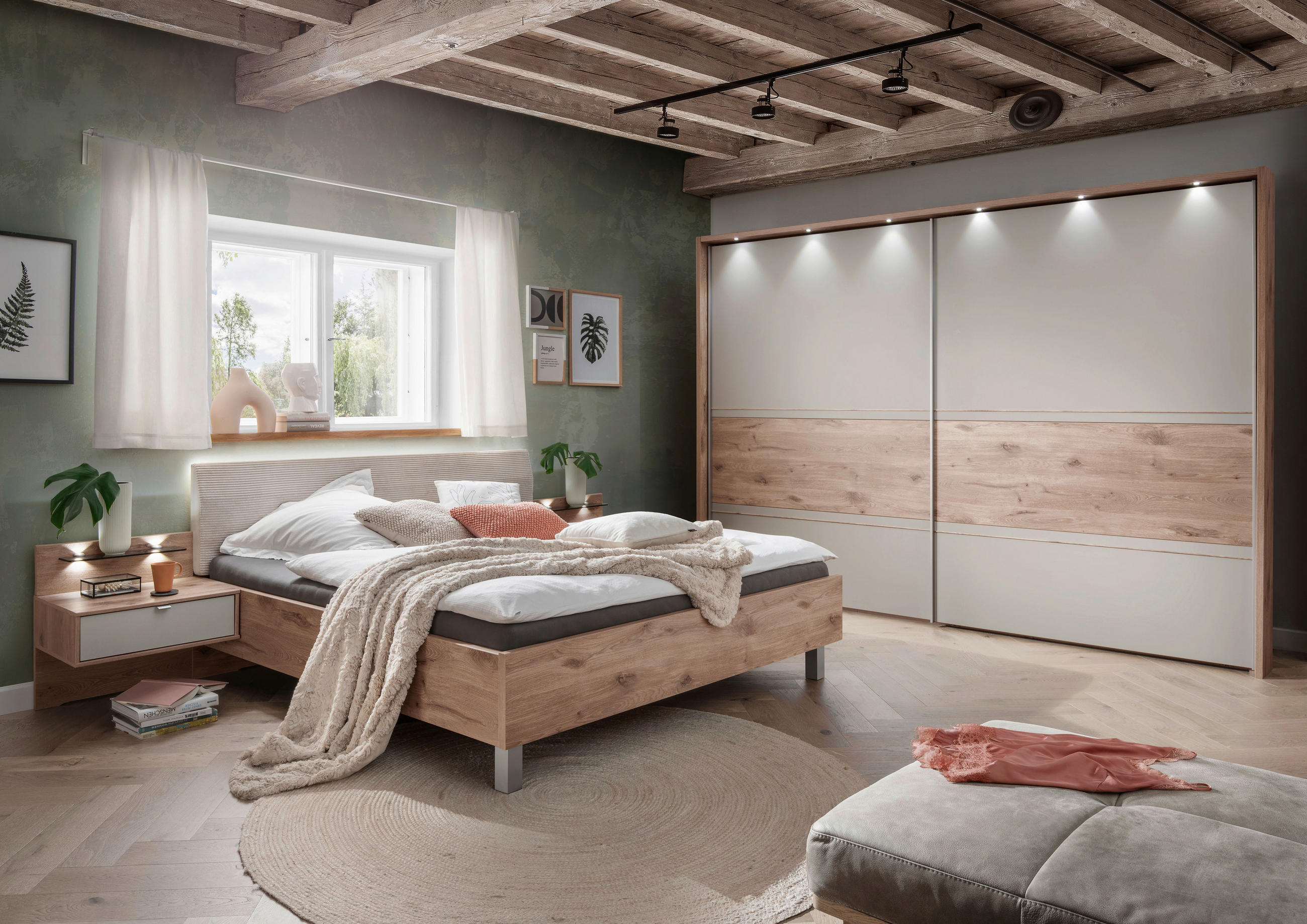 BETTANLAGE 180/200 cm in Creme, Eichefarben, Hellgrau - Eichefarben/Creme, Natur, Holzwerkstoff/Textil (180/200cm) - Venda