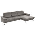 ECKSOFA Rivello in Echtleder Grau  328/193 cm  - Schwarz/Grau, Design, Leder/Metall (328/193cm) - Dieter Knoll