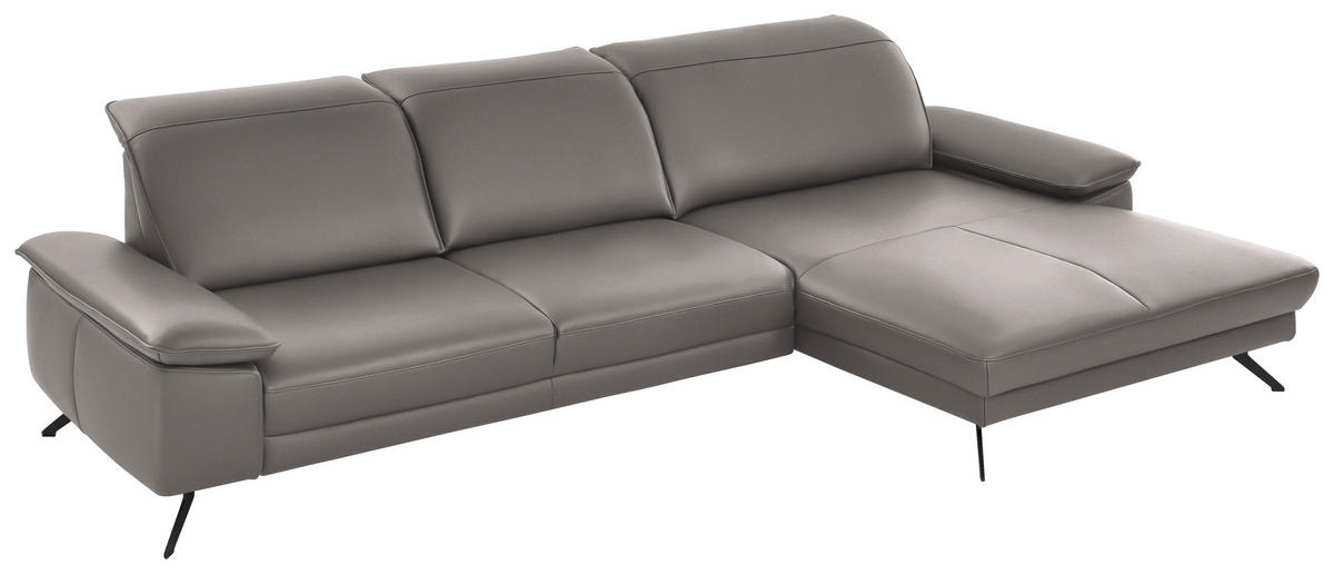ECKSOFA in Echtleder Grau  328/193 cm  - Schwarz/Grau, Design, Leder/Metall (328/193cm) - Dieter Knoll