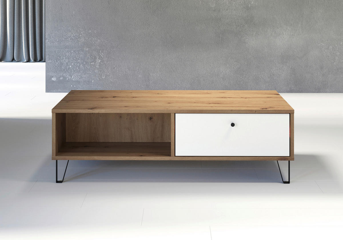 COUCHTISCH 110/60/37 cm TOUCH rechteckig Eiche Artisan, Weiß  - Schwarz/Weiß, Design, Holzwerkstoff/Kunststoff (110/60/37cm) - MID.YOU