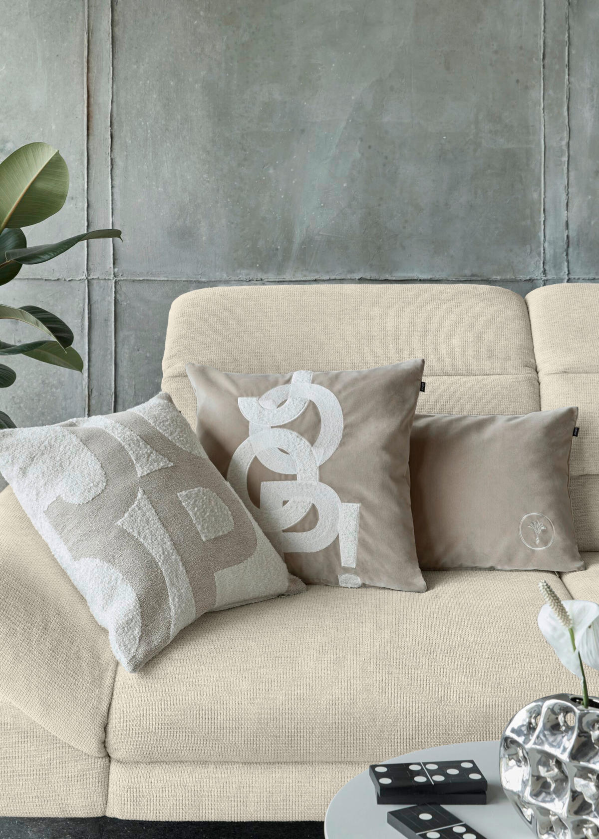 ECKSOFA JOOP Naturfarben Chenille  - Schwarz/Naturfarben, KONVENTIONELL, Textil/Metall (319/188cm) - Joop!