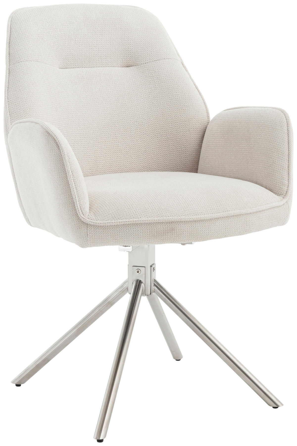 ARMLEHNSTUHL  Sitzfläche 180° drehbar, automatische Rückholfunktion Chenille  - Edelstahlfarben/Creme, MODERN, Textil/Metall (60/89/64cm) - Livetastic