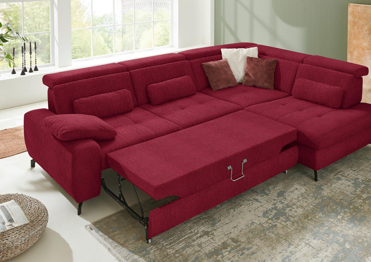 ECKSOFA in Chenille Rot  - Rot/Schwarz, Design, Textil/Metall (310/220cm) - Beldomo Style