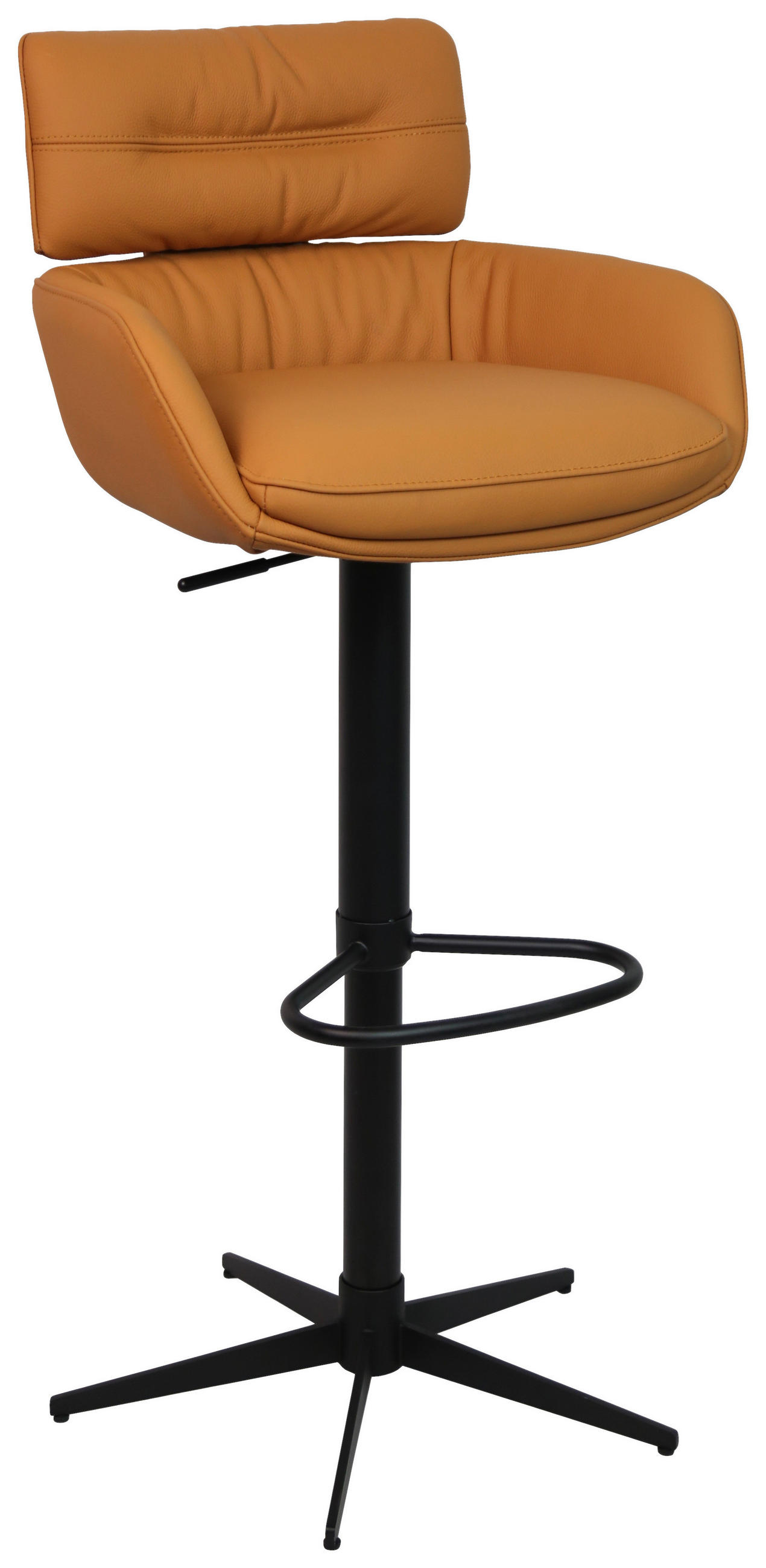 BARHOCKER Echtleder Schwarz, Cognac Eisen Sitzfläche 360° drehbar, Lederauswahl  - Cognac/Schwarz, Design, Leder/Metall (54/99-116.5/52cm) - Dieter Knoll