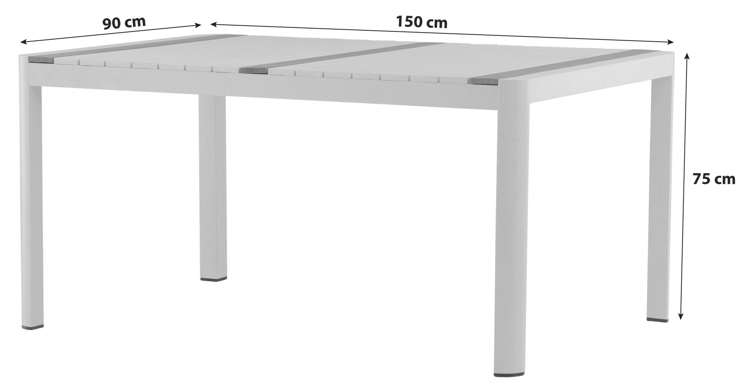 Thumbnail - Gardenson Gartentisch, Weiß, Holz, Metall, Teakholz, rechteckig, 90x75x150 cm, Gartenmöbel, Gartentische, Gartentische