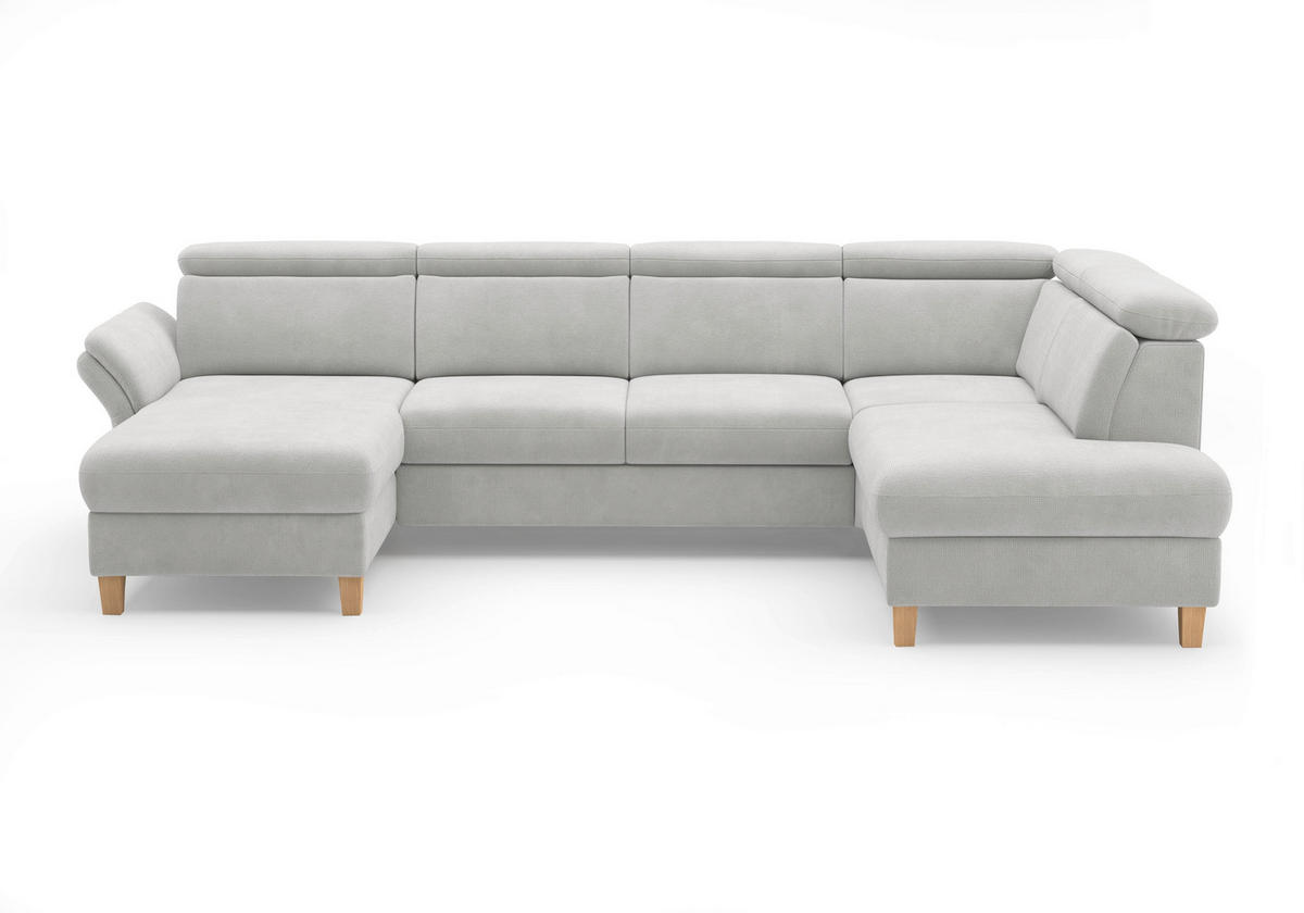 WOHNLANDSCHAFT GLENDALE E Silberfarben Flachgewebe  - Eichefarben/Silberfarben, KONVENTIONELL, Holz/Textil (166/321/193cm) - Sit & More