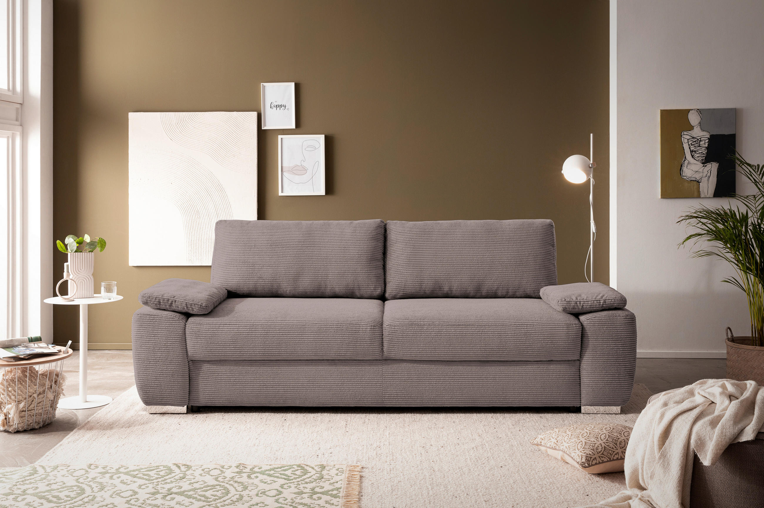 SCHLAFSOFA Cord Cappuccino  - Chromfarben/Cappuccino, Design, Kunststoff/Textil (258/100/148cm) - Stylife
