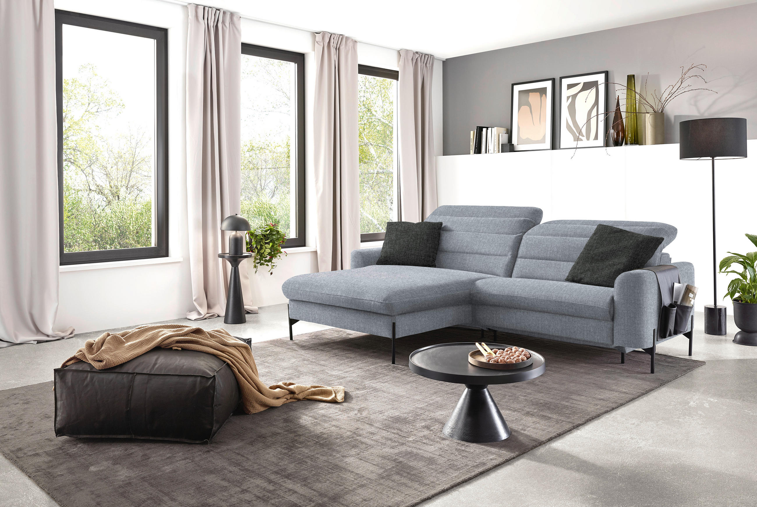 ECKSOFA in Flachgewebe Blaugrau  - Blaugrau/Schwarz, Design, Textil/Metall (191/252cm) - Dieter Knoll