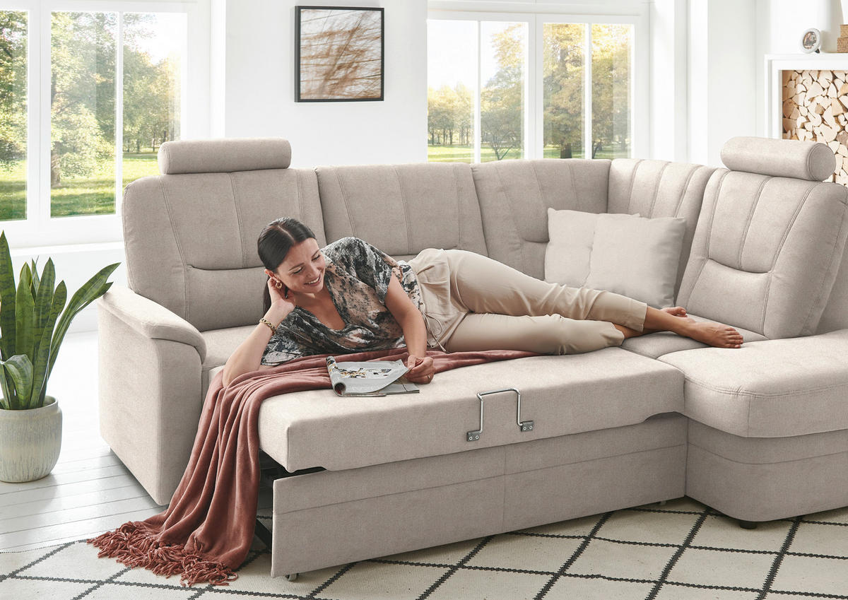ECKSOFA  in Chenille Beige  235/185 cm  - Beige/Schwarz, KONVENTIONELL, Kunststoff/Textil (235/185cm) - Beldomo Comfort