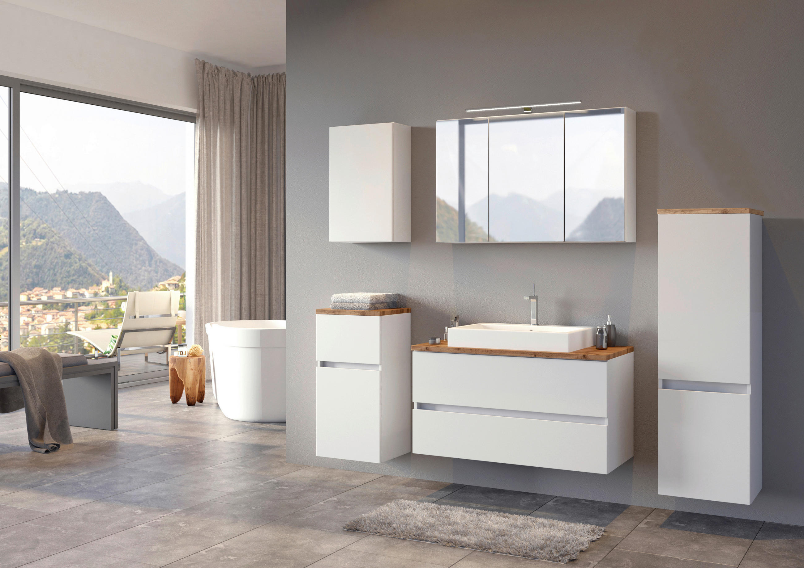 Thumbnail - Held Spiegelschrank Held Möbel Pienza, Weiß, Glas, Holzwerkstoff, 6 Fächer, 100x64x20 cm, Made in Germany, Badezimmer, B...