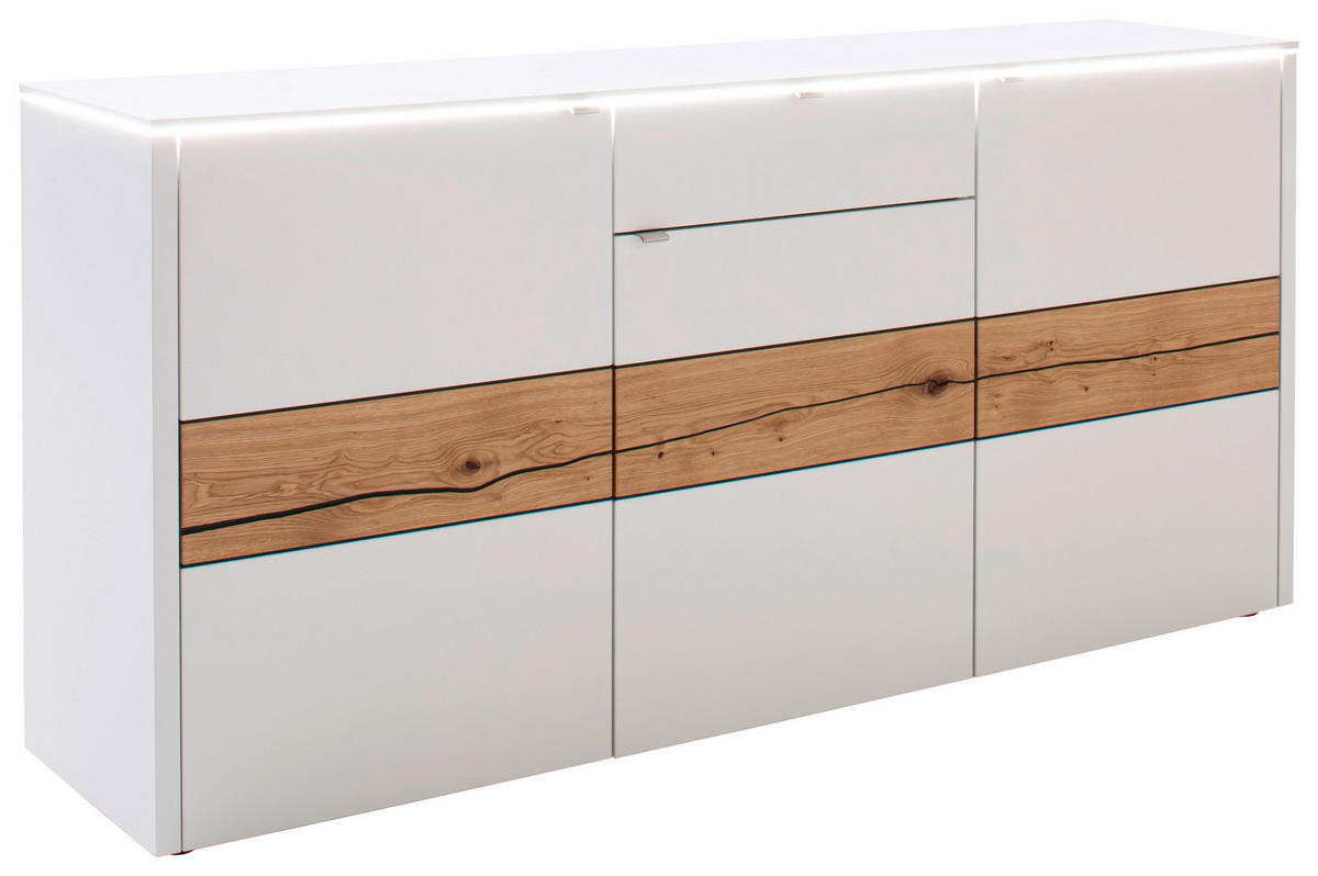 SIDEBOARD 186/89/43 cm  in Weiss, Eichefarben  - Weiss/Edelstahlfarben, Design, Holz/Holzwerkstoff (186/89/43cm) - Venjakob