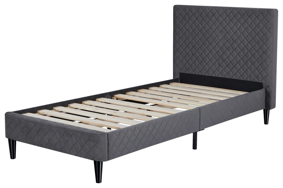 POLSTERBETT 90/200 cm,  in Grau, Lattenrost,  - Schwarz/Naturfarben, Design, Holz/Kunststoff (90/200cm) - Boxxx