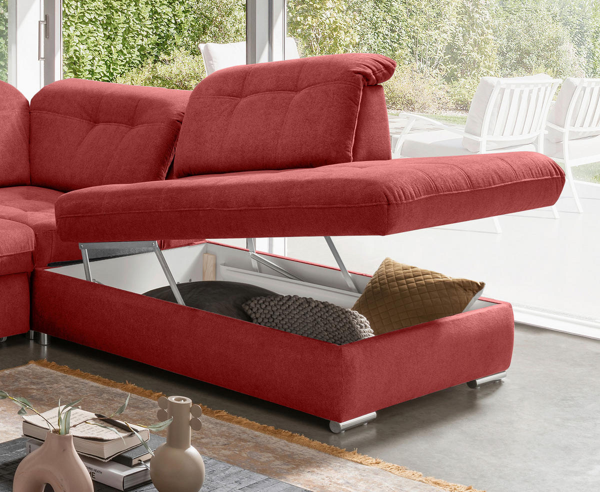 ECKSOFA Flachgewebe Rot  - Chromfarben/Rot, Modern, Textil/Metall (308/254cm) - Livetastic