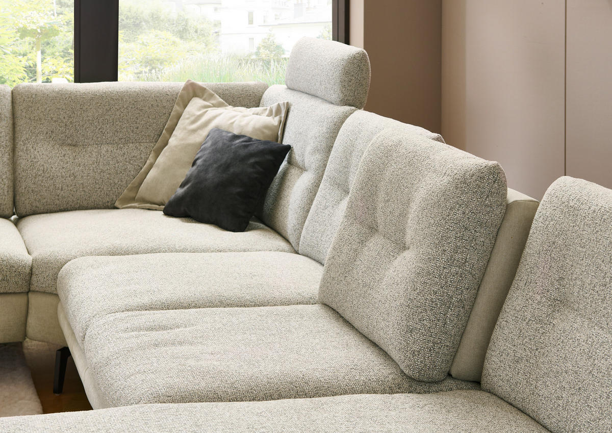 WOHNLANDSCHAFT Beige Chenille  - Beige/Schwarz, Design, Textil/Metall (190/352/243cm) - Dieter Knoll