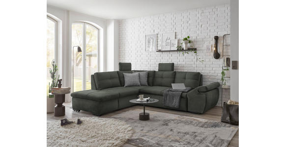 ECKSOFA in Mikrovelours Dunkelgrün - Dunkelgrün/Schwarz, KONVENTIONELL, Kunststoff/Textil (217/265cm) - Carryhome