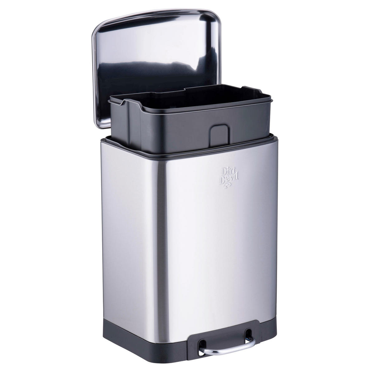 TRETEIMER Tretabfalleimer 12 L  - Silberfarben/Schwarz, Basics, Kunststoff/Metall (28/25,5/40cm) - Dirt Devil