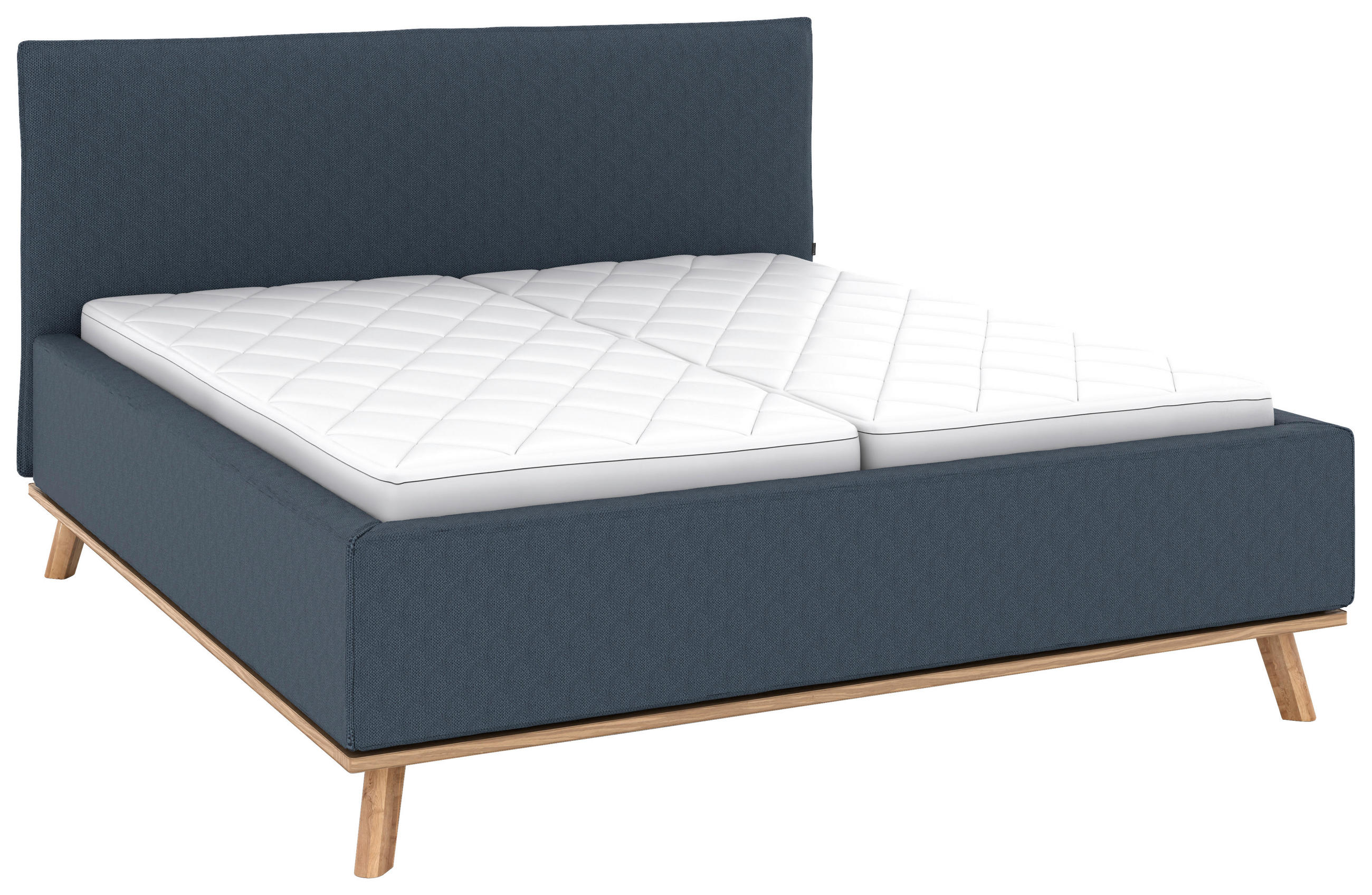 POLSTERBETT 160/200 cm,  in Dunkelblau, Matratze, Lattenrost, Bettkasten, H2 + H3 = mittel + fest  - Eichefarben/Weiß, Design, Holz/Textil (160/200cm) - Musterring