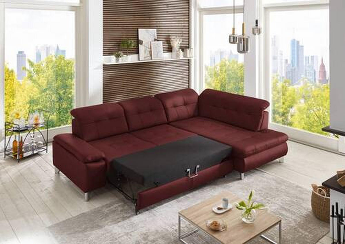 ECKSOFA in Echtleder Brombeere  - Brombeere/Alufarben, Design, Leder/Metall (309/211cm) - Beldomo Speed