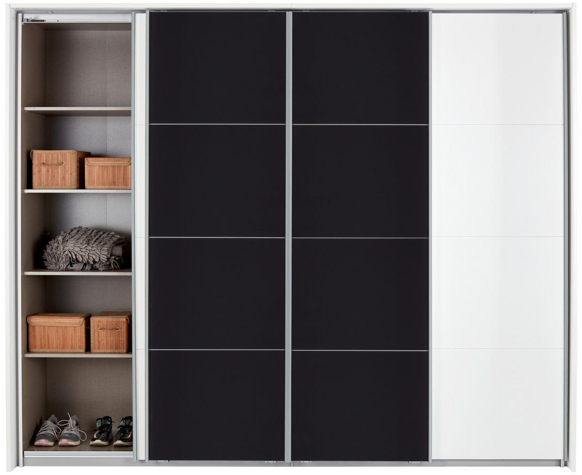 SCHIEBETÜRENSCHRANK 361/230/62 cm 4-türig Weiß  - Dunkelgrau/Alufarben, MODERN, Glas/Holzwerkstoff (361/230/62cm) - James Wood