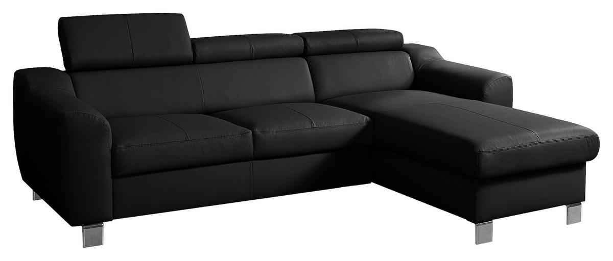 ECKSOFA in Lederlook Echtleder Schwarz  - Chromfarben/Schwarz, Design, Leder/Textil (242/176cm) - Livetastic