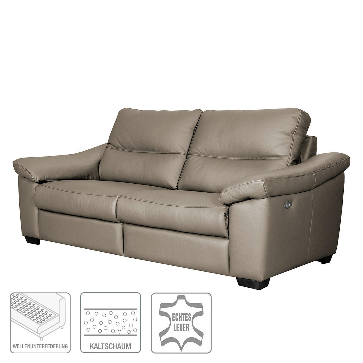 2,5-SITZER  in Echtleder Grau   - Schwarz/Grau, Design, Leder/Holz (214/97/97cm) - Livetastic