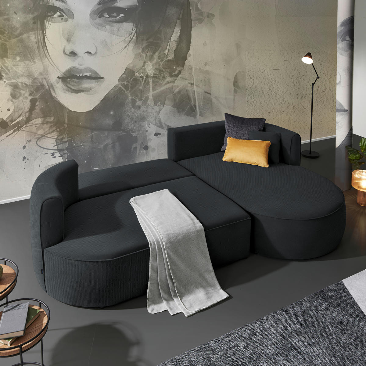 ECKSOFA in Webstoff Anthrazit  - Anthrazit/Schwarz, Design, Kunststoff/Textil (183/284cm) - Welnova