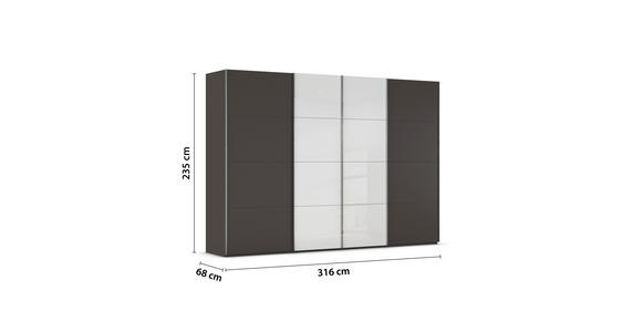 SCHWEBETÜRENSCHRANK 316/235/68 cm 4-türig Graphitfarben, Weiß - Chromfarben/Graphitfarben, KONVENTIONELL, Glas/Holzwerkstoff (316/235/68cm) - Novel