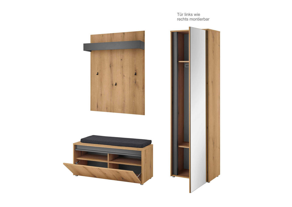 GARDEROBE 4-teilig  in 170/200/40 cm  - Eichefarben/Anthrazit, Design, Holzwerkstoff/Textil (170/200/40cm) - Modante