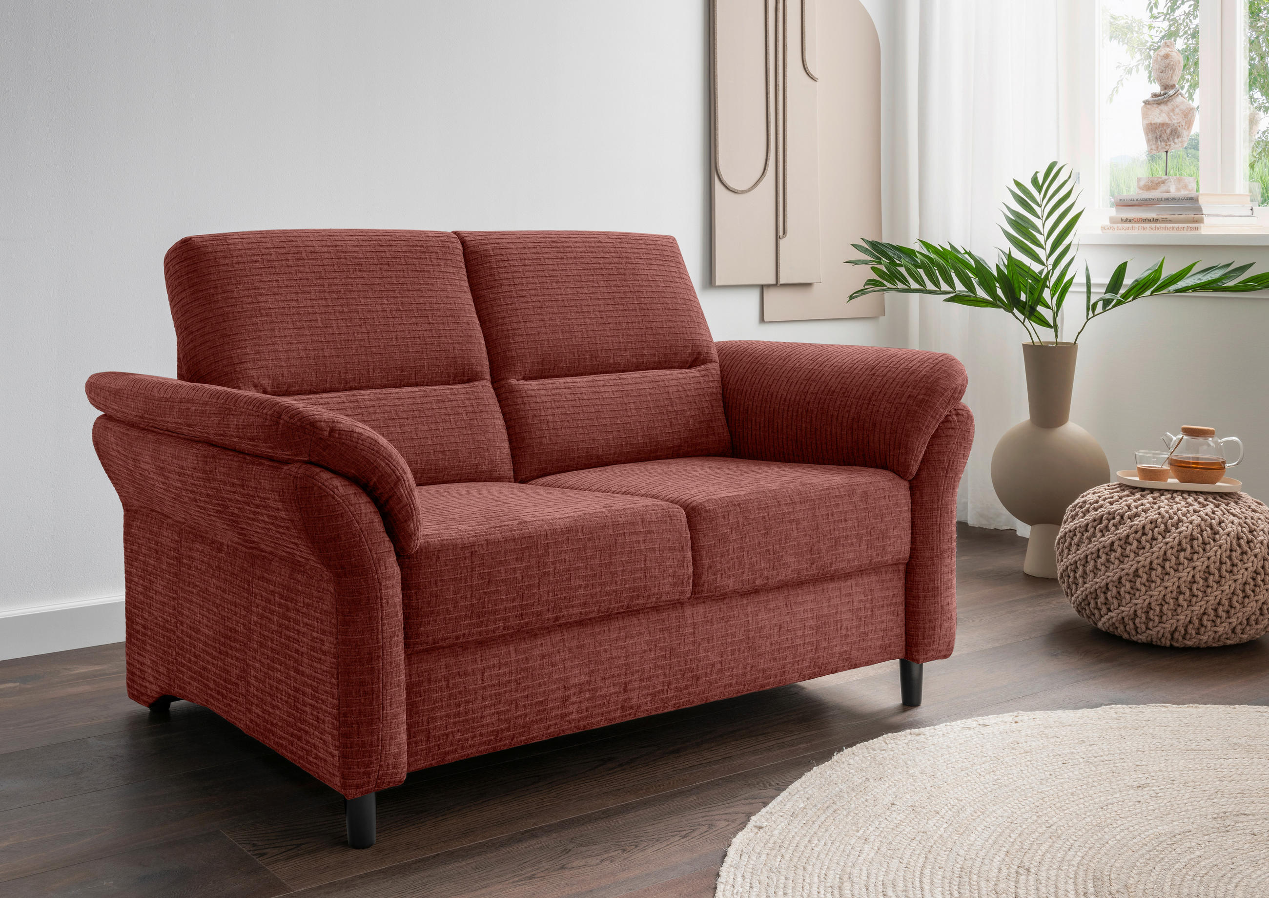 2-SITZER-SOFA Mikrofaser Koralle  - Koralle/Schwarz, MODERN, Holz/Textil (147/90/89cm) - Livetastic
