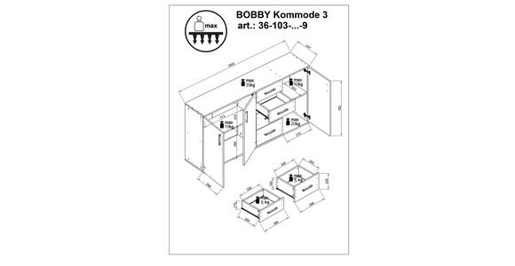 KOMMODE 160/84/35 cm in Weiß, Sonoma Eiche - Silberfarben/Schwarz, KONVENTIONELL, Holzwerkstoff/Kunststoff (160/84/35cm) - Carryhome