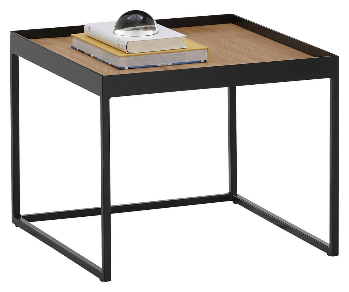 COUCHTISCH Eiche massiv 80/80/49 cm quadratisch Schwarz, Eichefarben  - Eichefarben/Schwarz, Natur, Holz/Metall (80/80/49cm) - SetOne by Musterring