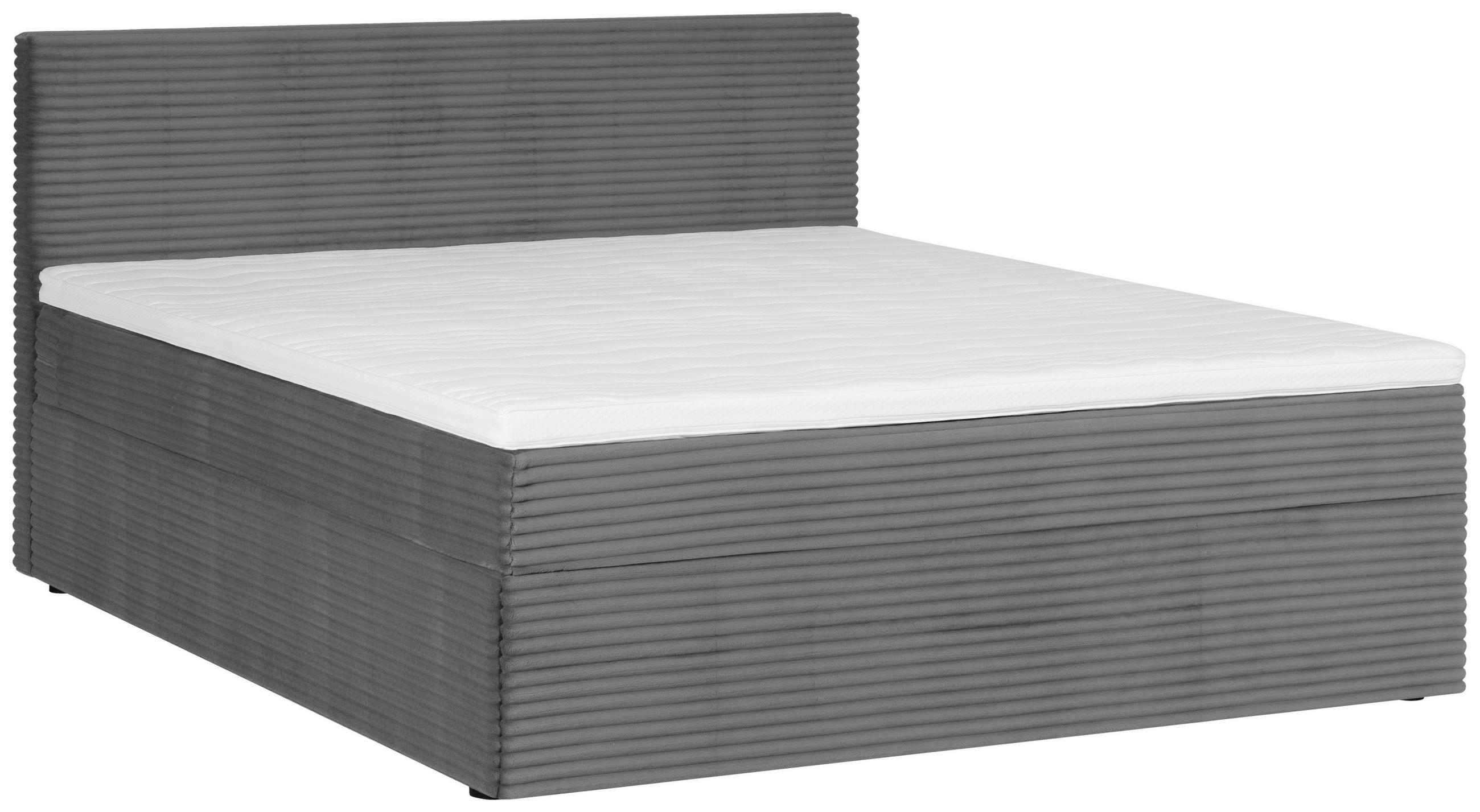 Thumbnail - Livetastic Boxbett, Dunkelgrau, Textil, Tanne,Tanne, massiv, H3, Höhe ca. 17 cm, 160x200 cm, gepolstertes Kopfteil, Topp...