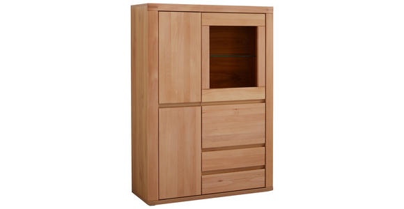 HIGHBOARD  99/140/38 cm 3 Schublade(n)  - Kernbuche/Grau, KONVENTIONELL, Glas/Holz (99/140/38cm) - Voleo