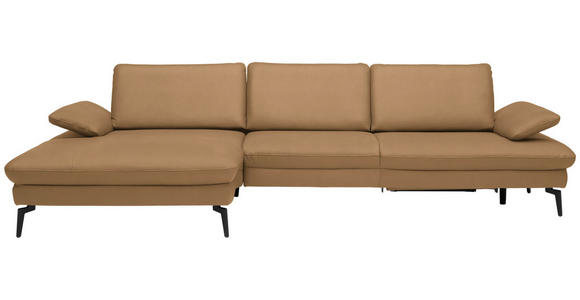 ECKSOFA in Echtleder Honig 157/325 cm - Schwarz/Honig, Design, Leder/Metall (157/325cm) - Dieter Knoll