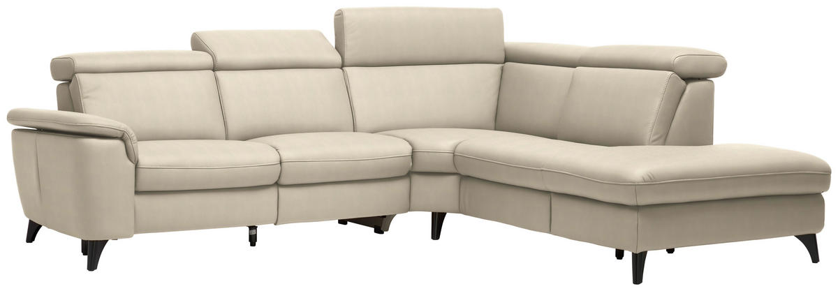 ECKSOFA in Echtleder Creme  - Creme/Schwarz, Design, Leder/Metall (285/239cm) - Cantus