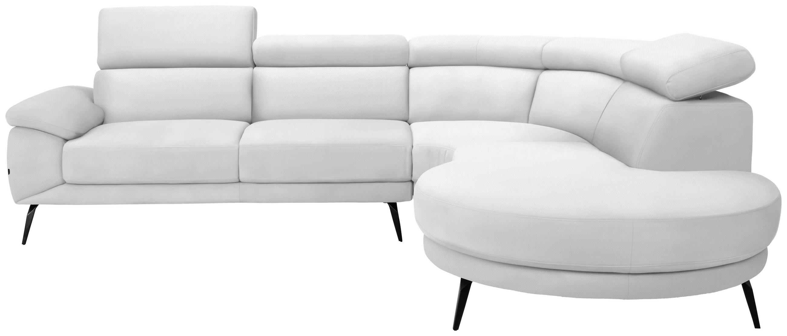 ECKSOFA in Velours Weiß  299/264 cm  - Schwarz/Weiß, Design, Textil/Metall (299/264cm) - Novel