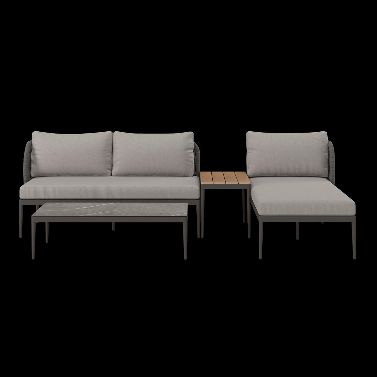 TERASOVÁ SEDACIA SÚPRAVA 4-dielne, kov, plast, sklo, textil - sivá/prírodná farba, Modern, kov/textil (255/72/145cm) - Ambia Garden