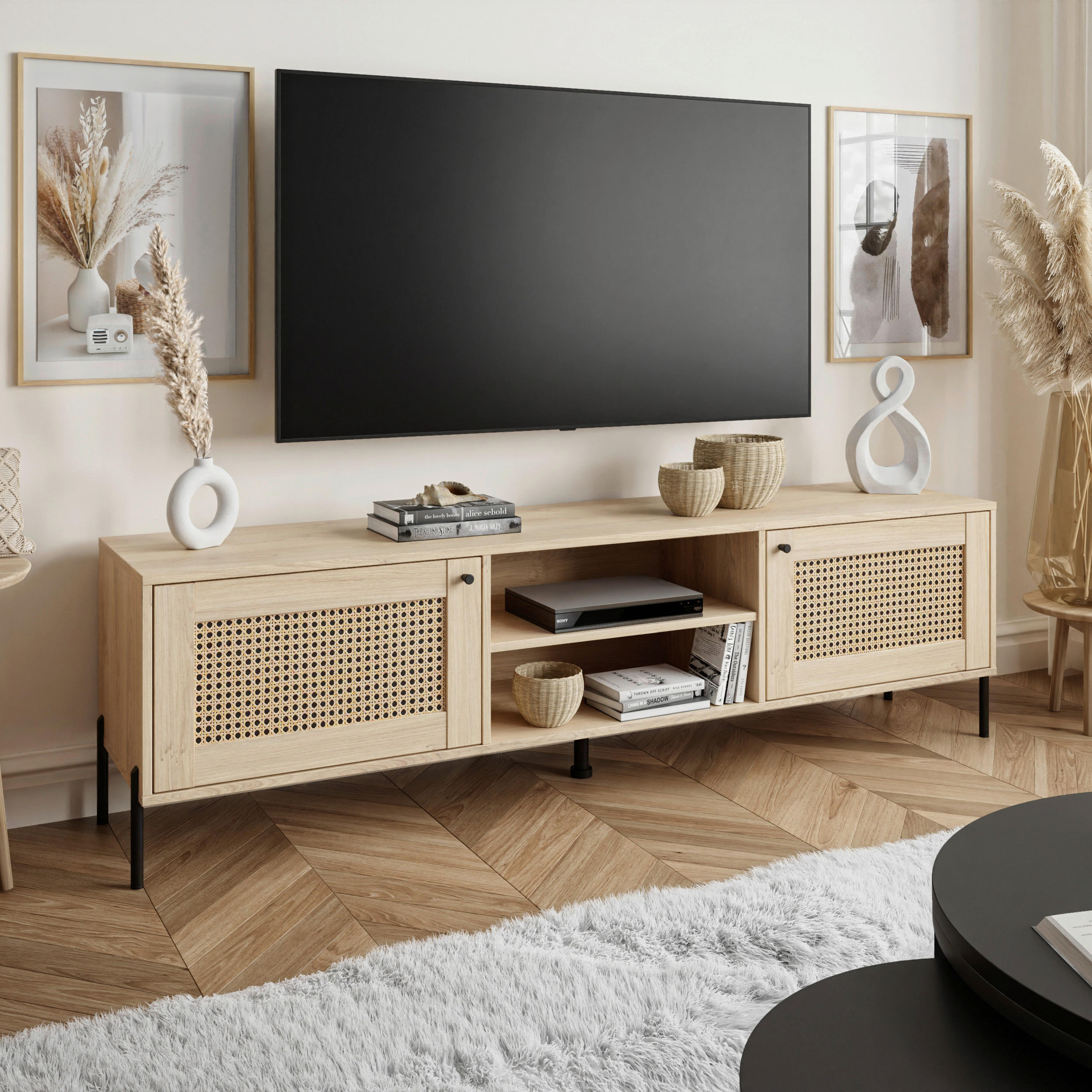 LOWBOARD  in 180/56/40 cm  - Eichefarben/Schwarz, Design, Holzwerkstoff/Metall (180/56/40cm) - MID.YOU