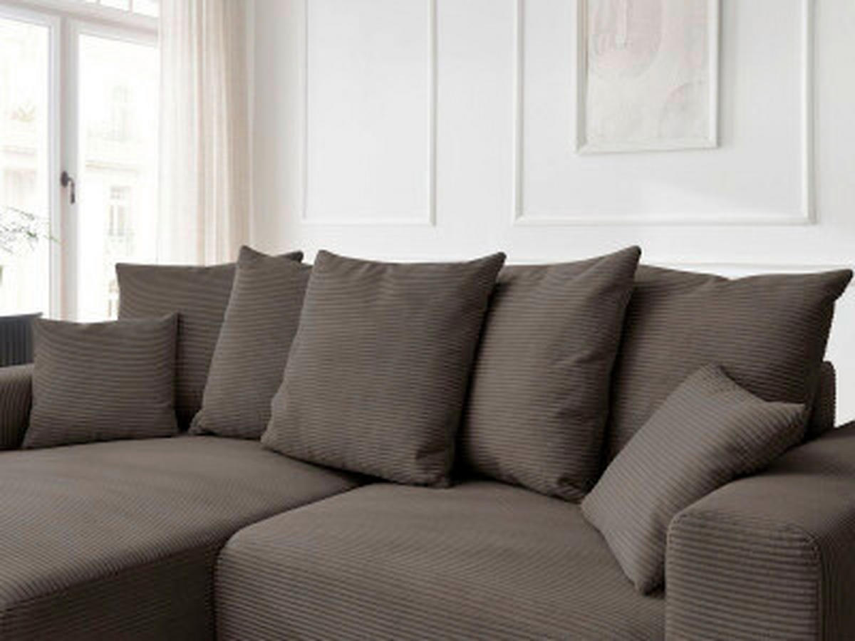 ECKSOFA Ottomane links  ATILLA Taupe Cord  - Taupe/Schwarz, MODERN, Kunststoff/Textil (149/244cm)