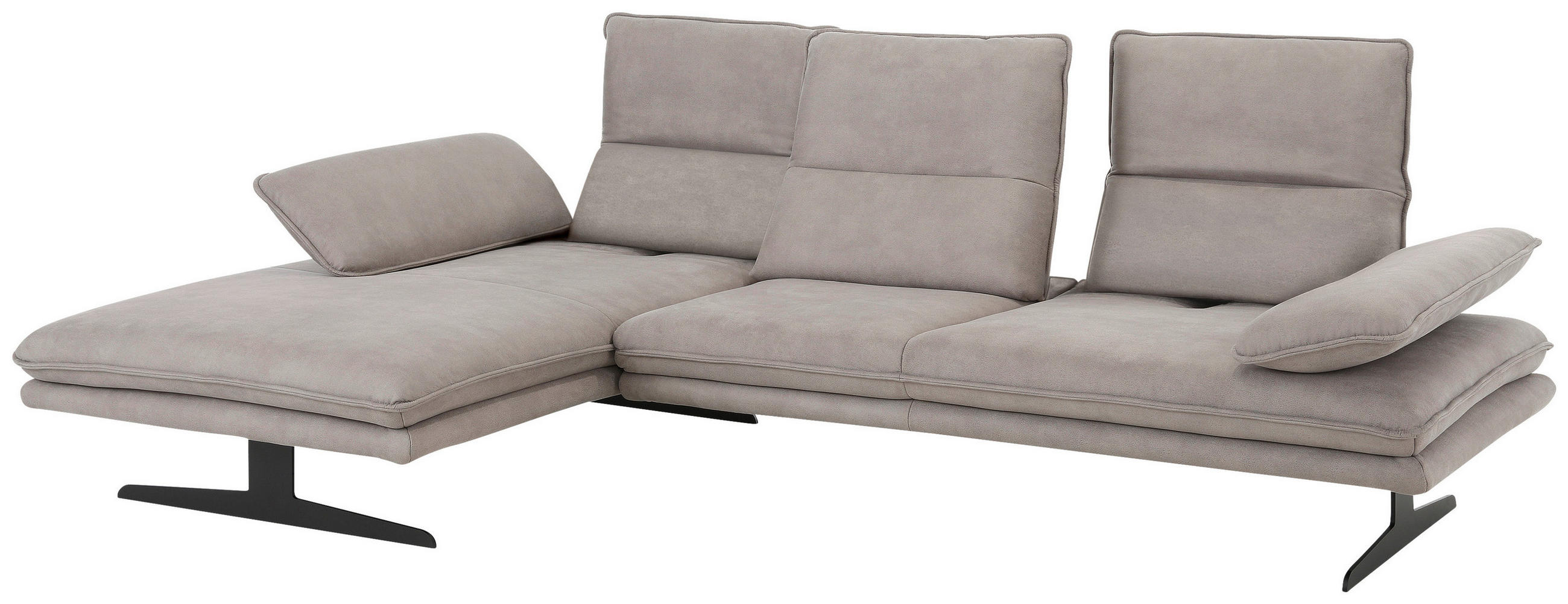 ECKSOFA Grau Flachgewebe - Schwarz/Grau, Design, Textil/Metall (164/291cm) - Chilliano