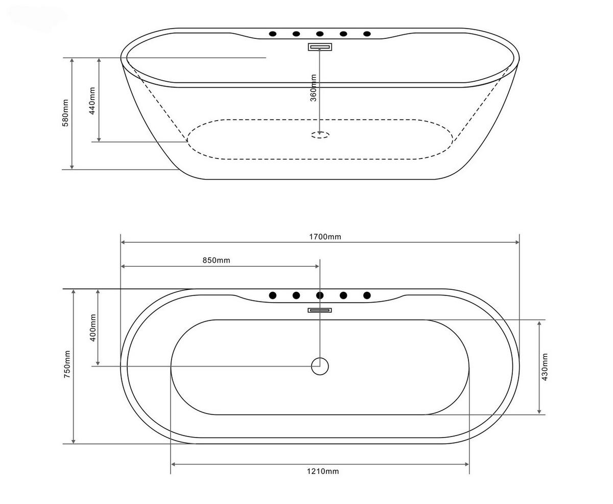 BADEWANNE freistehend  170/75/58 cm  - Weiß, KONVENTIONELL, Kunststoff (170/75/58cm) - Sanotechnik