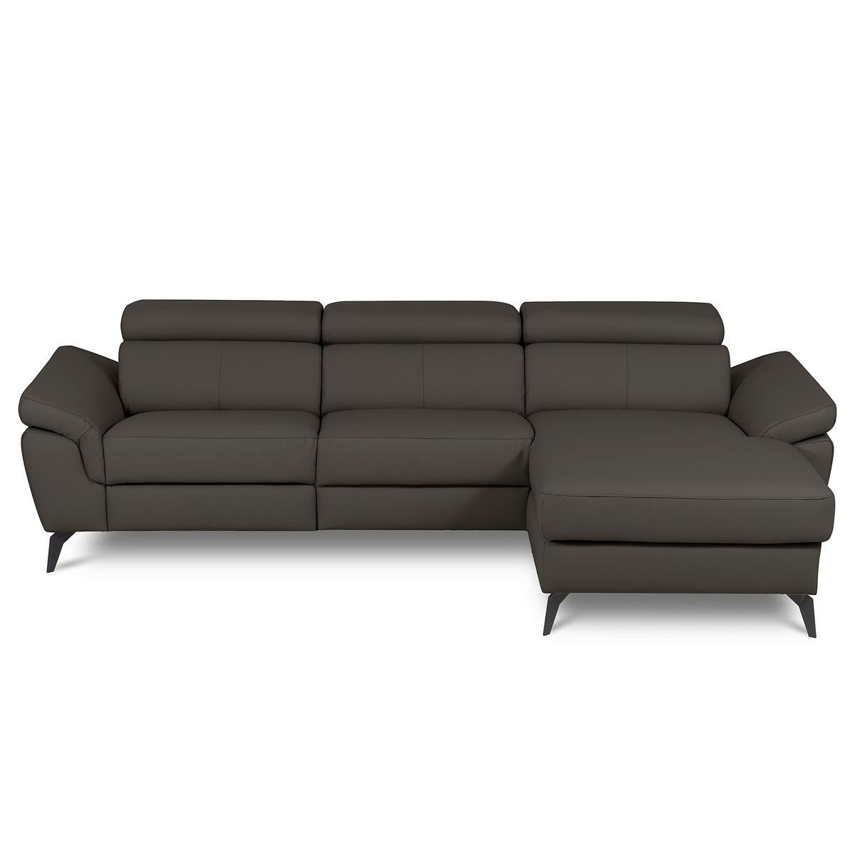 ECKSOFA SONO in Lederlook Echtleder Dunkelbraun Armteilverstellung, Kopfteilverstellung  252/179 cm  - Dunkelbraun/Schwarz, Design, Leder/Textil (252/179cm) - Livetastic