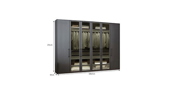 DREHTÜRENSCHRANK 250/216/58 cm 6-türig Graphitfarben - Schwarz/Graphitfarben, Design, Glas/Holzwerkstoff (250/216/58cm) - Novel