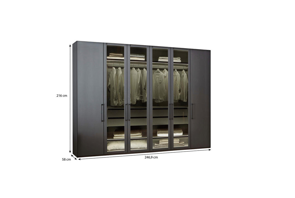 DREHTÜRENSCHRANK 250/216/58 cm 6-türig Graphitfarben  - Schwarz/Graphitfarben, Design, Glas/Holzwerkstoff (250/216/58cm) - Novel