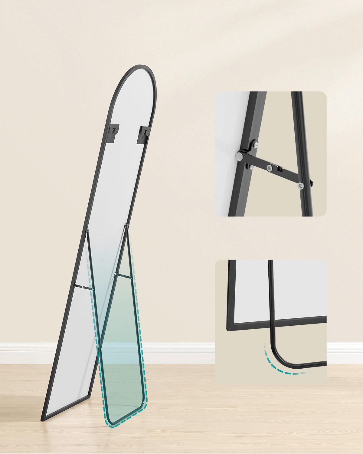 STANDSPIEGEL 40/150/29 cm  - Schwarz, Trend, Glas/Metall (40/150/29cm) - Boxxx