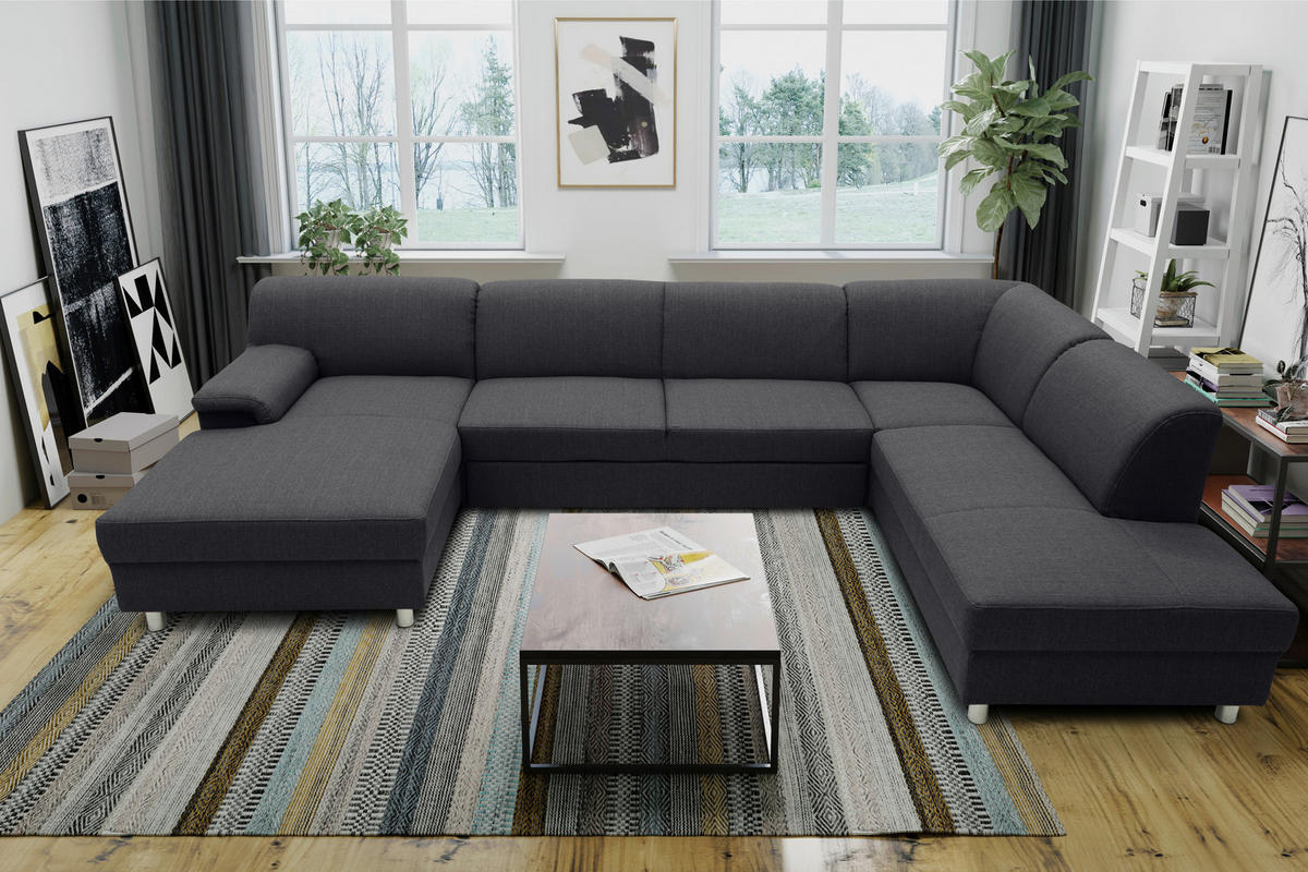 WOHNLANDSCHAFT Schlammfarben Webstoff  - Chromfarben/Schlammfarben, KONVENTIONELL, Textil/Metall (150/308/194cm) - MID.YOU